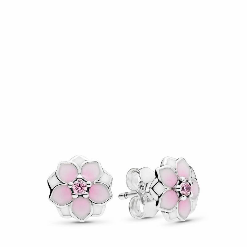 Pandora Pink Magnolia Flower Stud Earrings - Sterling Silver/Enamel/Pink/Cubic Zirconia - Canada | P